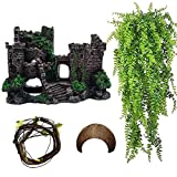 Tfwadmx Resin Classical Castle Reptile Habitat Decorations Lizard Hideouts Cave Coconut Shell Hut Realistic Details Ornament Terrarium Accessories for Bearded Dragons,Snake,Gecko and Hermit Crabs