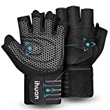 ihuan Ventilated Weight Lifting Gym Workout Gloves Full Finger with Wrist Wrap Support for Men & Women, Full Palm Protection, for Weightlifting, Training, Fitness, Hanging, Pull ups