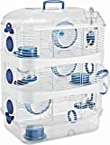 Acrylic 3-Solid Floor Levels Habitat Hamster Rodent Gerbil Mouse Mice Cage Clear Transparent (Blue)