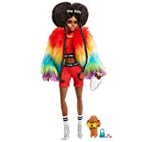 Barbie Extra Doll #1 in Furry Rainbow Coat with Pet Poodle, Brunette Afro-Puffs with Braids, Including â€˜Shine Brightâ€™ Sunglasses, Multiple Flexible Joints