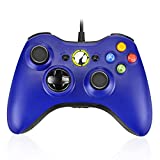 Powerextra Controller Replacement for Xbox 360 Wired Controller with Upgraded Joystick for Microsoft Xbox 360 Xbox 360 Slim and PC Windows 7 8 10 Double Vibrating Wired Game Controller - Blue
