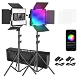 Neewer 2 Packs 480 RGB Led Light with APP Control, Photography Video Lighting Kit with Stands and Bag, 480 SMD LEDs CRI95/3200K-5600K/Brightness 0-100%/0-360 Adjustable Colors/9 Applicable Scenes