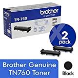 Brother Genuine TN760 2-Pack High Yield Black Toner Cartridge with approximately 3,000 page yield/cartridge