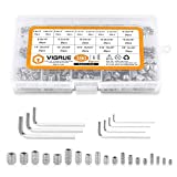 VIGRUE 390Pcs SAE Hex Allen Head Socket Set Screws Grub Screw Bolts Assortment Kit, 304 Stainless Steel Internal Hex Drive Cup-Point Screws with 7pcs Hex Wrenches