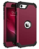 BENTOBEN iPhone SE 2020 Phone Case, Heavy Duty 3 in 1 Full Body Rugged Shockproof Hybrid Hard PC Soft Rubber Bumper Drop Protective Girls Women Boy Men Cover for iPhone SE 2nd 2020, Wine Red/Burgundy