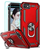 LeYi Compatible for iPhone SE Case with [2Pack] Tempered Glass Screen Protector, [Military-Grade] Protective Phone Case with Magnetic Ring Kickstand for iPhone SE 2nd Generation (2020), Red