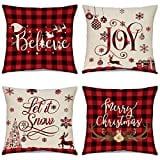 Christmas Pillow Covers 18×18 Inch Set of 4 Christmas Saying Farmhouse Buffalo Plaid Pillow Case for Sofa Couch Christmas Decorations Throw Pillow Covers