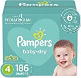 Diapers Size 4, 186 Count - Pampers Baby Dry Disposable Baby Diapers, ONE MONTH SUPPLY