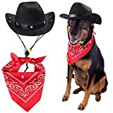 Yewong Pet Cowboy Costume Accessories Dog Cat Pet Size Cowboy Hat and Bandana Scarf West Cowboy Accessories for Puppy Kitten Party Festival and Daily Wearing Set of 2 (Black)