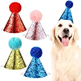 Dog Birthday Hat for Pets Party Decoration Accessories Pet Headband Hats Charms Grooming Accessories (Red, Blue, Gold, Pink)