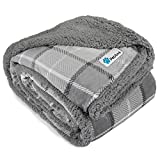 PetAmi Dog Blanket, Plaid Sherpa Dog Blanket | Plush, Reversible, Warm Pet Blanket for Dog Bed, Couch, Sofa, Car (Light Grey, 50x60 Inches)