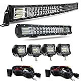 DOT 50Inch 5D Curved Led Light Bar 5D +20Inch Led Work Lights+4x 4Inch Led Cube Pods Roof Grill Reserve Bull bar For Can Am X3 Polaris Kubota Dodge Honda Pioneer ATV SUV UTV Kawasaki Dodge Truck