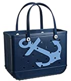 BOGG BAG X Large Waterproof Washable Tip Proof Durable Open Tote Bag for the Beach Boat Pool Sports 19x15x9.5 | Limited Edition (Navy Blue Anchor Print)