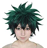 Anogol Hair Cap+Dark Green Short Wavy Cosplay Wig Anime Wigs For Boy's Synthetic Hair Wigs