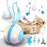 Biilaflor Interactive Cat Ball Toys with Bird Sound, Led Light, Detachable Protective Rubber Shell, USB Charging, Automatic 360° Rolling, 2 Feathers & Bell, Robotic Cat Moving Toys for Indoor Cats