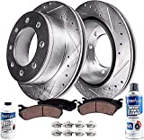 Detroit Axle - Front Drilled & Slotted Disc Brake Rotors + Ceramic Brake Pads Replacement for Ford F-250 F-350 Super Duty [4WD Models] - 6pc Set