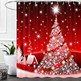 Christmas Decorations Shower Curtains for Bathroom, Xmas Holiday Decor Fabric Shower Curtain Set, Christmas Tree Winter Bathroom Accessories Decor, Hooks Included 72X72 Inches