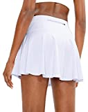 SANTINY Pleated Tennis Skirt for Women with 4 Pockets Women's High Waisted Athletic Golf Skorts Skirts for Running Casual(White_M)