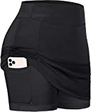 BLEVONH Pencil Skirts for Women,High-Waisted Workout Athletic Black Skort Girls Double Layered Tennis Skirt with Biker Shorts Plus Womens Moisture-Wicking Golf Skorts Fitness Activewear L