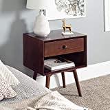 Walker Edison Mid Century Modern Wood Nightstand Side Table Bedroom Storage Drawer and Shelf Bedside End Table, 1 Drawer, Walnut