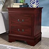 Binrrio 2 Drawers Cherry Nightstand Modern Wooden Storage Cabinet Bedside Storage End Table Accent Table for Home Living Room, Bedroom, College Dorm, Fully Assembled