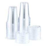 Eupako 9 oz Plastic Cups with Lids, 9 Ounce Clear Disposable Plastic Party Cups with Flat Lids, Cold Drink Cups Pack of 100