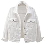 SANGTREE Women's Basic Button Up Long Sleeves Denim Jean Jacket, White, US Large = Tag 2XL