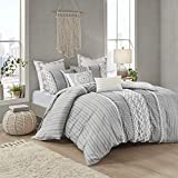 INK+IVY 100% Cotton Duvet Mid Century Modern Design, All Season Comforter Cover Bedding Set, Matching Shams, King/Cal King (104"x92"), Imani, Gray Chenille Tufted Accent 3 Piece