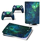 DOMILINA PS5 Skin Stickers, Full Body Vinyl Decal Cover for Playstation 5 Disk Edition Console & Controllers - Green Galaxy