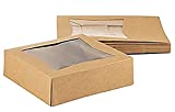 Kraft Paperboard Popup Window Box - Pack of 10 Brown Pop-Up Window Box, Pastry & Cake Bakery Boxes with Plastic Window, 8 x 8 x 2.5 Inches