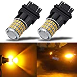iBrightstar Newest 9-30V Super Bright Low Power 3157 3156 3057 4157 LED Bulbs with Projector Lenses Replacement for Front/Rear Turn Signal Blinker Lights or Brake Tail Parking Lights, Amber Yellow