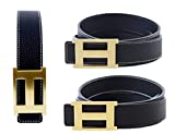 Unisex Genuine Leather Casual Dress Belt with Buckle and Reversible Strap - Black Strap, Gold Buckle