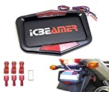 ICBEAMER Waterproof Universal Fit Most Motorcycle License Plate Frame w/ 6+ Flashing LED Tail +Brake Light [Matte Black]