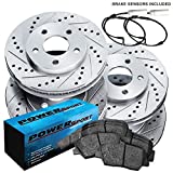 For 2007-2010 Mini Cooper PowerSport Front Rear Silver Zinc Cross Drilled Slotted Brake Rotors Kit + Ceramic Brake Pads