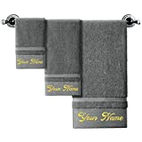 Custom Embroidered Towel Set of 3, Monogrammed Bath Towels, Personalized Towels with Names,100% Cotton Embroidered Towel Sets for Personalized Gift Wedding Bathroom Spa (Gray - Set of 3)