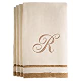 Monogrammed Gifts, Fingertip Towels, 11 x 18 Inches - Set of 4- Decorative Golden Brown Embroidered Towel - Extra Absorbent 100% Cotton- Personalized Gift- for Bathroom/ Kitchen- Initial R (Ivory)