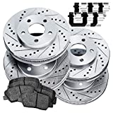 For 2009-2015 Toyota Venza PowerSport Front Rear Silver Zinc Cross Drilled Slotted Brake Rotors Kit + Ceramic Brake Pads