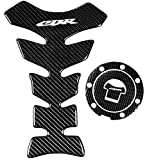 REVSOSTAR Real Carbon Look, Fuel Gas Tank Cap, Protector Pad, Tank Pad Decal Stickers, Tank Protector with Keychain for CBR600RR 2003-2015 CBR1000RR 2004-2015, 3PCS Per Set (SILVER)
