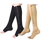 bropite Zipper Compression Socks-2 Pairs Calf Knee 15-20 mmHg Open Toe Compression Socks for Walking,Running,NursesPregnancy