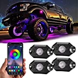 RGB LED Rock Lights, YCHOW-TECH 4 Pods LED Underglow Multicolor Neon Light Bluetooth App Control Timing Function Flashing Music Mode Wheel Well Footwell Light for Offroad UTV ATV Trucks SUV Motorcycle