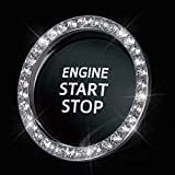 Bling Car Crystal Rhinestone Ring Emblem Sticker, Car Interior Decoration, Bling Car Accessories for Women, Push to Start Button, Key Ignition Starter & Knob Ring (Silver)