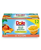 Dole Fruit Bowls Diced Peaches in 100% Juice, Gluten Free Healthy Snack, 4 Oz, 12 Total Cups