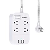 Power Strip with USB Extension Cord - Flat Plug and 4 Outlets 3 USB Charger Ports, 5 FT Braided Power Cord, Wall Mount and Desktop Charging Station for Cruise Ship, Home, Office