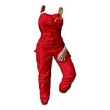 Women's Sleeveless Cargo Overalls Adjustable Straps Pockets Belted Jumpsuits Beam Foot Stretch Casual Fashion Bib Pants (Red,3X-Large)