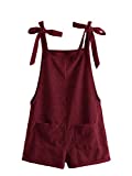 Romwe Women's Corduroy Tie Knot Strap Overall Shorts Pocket Jumpsuit Maroon L