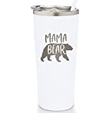 SassyCups Mama Bear Mug | Vacuum Insulated Stainless Steel Engraved Mama Tumbler with Straw | Mama Birthday Cup | New Mom | Mama to Be | Mom Again (22 oz, White)