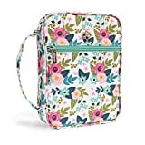 Inspring Bible Cover Case for Women with Zip Pocket and Inner Organizing Pockets Fits Standard Size Bible 10x7.5x2.5in Floral Fabric