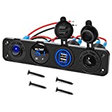 Nilight 4 in 1 ON/OFF Charger Socket Panel Dual USB Socket Power Outlet & LED Voltmeter &Cigarette Lighter Socket& LED Lighted ON Off Rocker Toggle Switch for Truck Car Marine Boats RV,2 Yeas Warranty