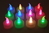 Lily's Home Color Changing Tea Lights Candles - Battery Operated LED Flameless Candles with Seven Rainbow Colors for Halloween Decorations, Electric Votive Candles. White Base. (Set of 12)