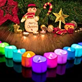 Homemory Color Changing Tea Lights Candles Battery Operated, 24Pcs LED Colored Candles with 7-Color Changing Wick for Holiday Decor, Table Decor, 1.25''H x 1.4''Dia, [White Base]